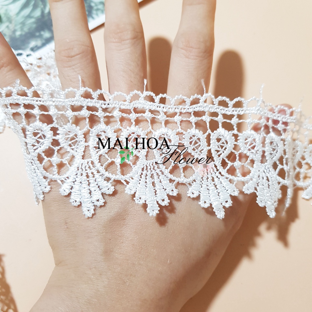 RC4 Cuộn ren trắng viền váy áo ren may đồ dài 13 mét rộng 5cm Maihoaflower