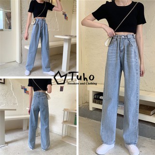 Quần Jean nữ ống rộng Tuho 🌸 Quần bò nữ móc cạp lưng cao dáng suông basic chất bò mềm - TJ12