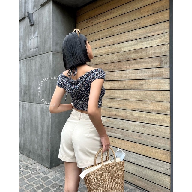 Áo croptop thiết kế dây cột chéo trước trễ vai khoe eo cực xinh MIEU - JJL22