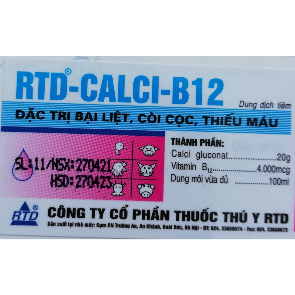 1 lọ RTD-CALCI-B12 20ml Dùng cho chó, mèo, gia súc, gia cầm