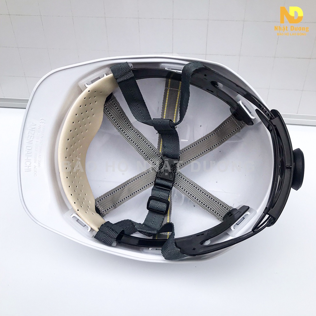 Mũ bảo hộ lao động có lỗ thoát khí HPN09 khóa vặn màu trắng vàng đỏ xanh, Nón bảo hộ lao động Nhật Dương