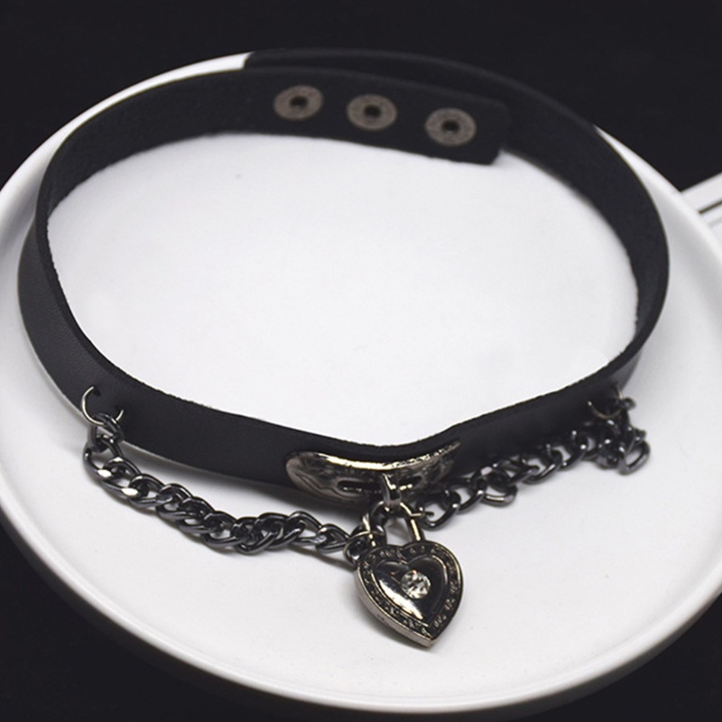 Vòng cổ da phối mặt hình trái tim và dây xích phong cách punk cá tính