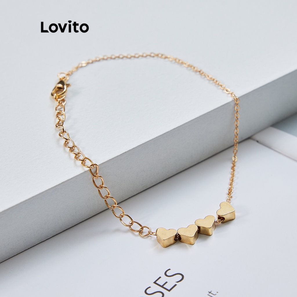 Vòng tay Lovito kiểu chuỗi xích có thể điều chỉnh phối hình trái tim phong cách thanh lịch L17M171 (Màu vàng)