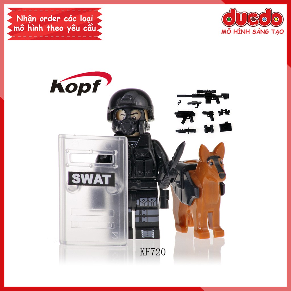 Minifigures lính SWAT đặc nhiệm full trang bị kèm chó nghiệp vụ - Đồ chơi Lắp ghép Xếp hình Mô hình Mini Kopf KF6067