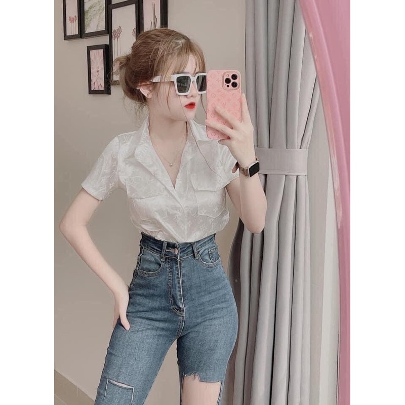 ÁO SƠ MI GẤM HOẠ TIẾT GẤM TAY NGẮN D
