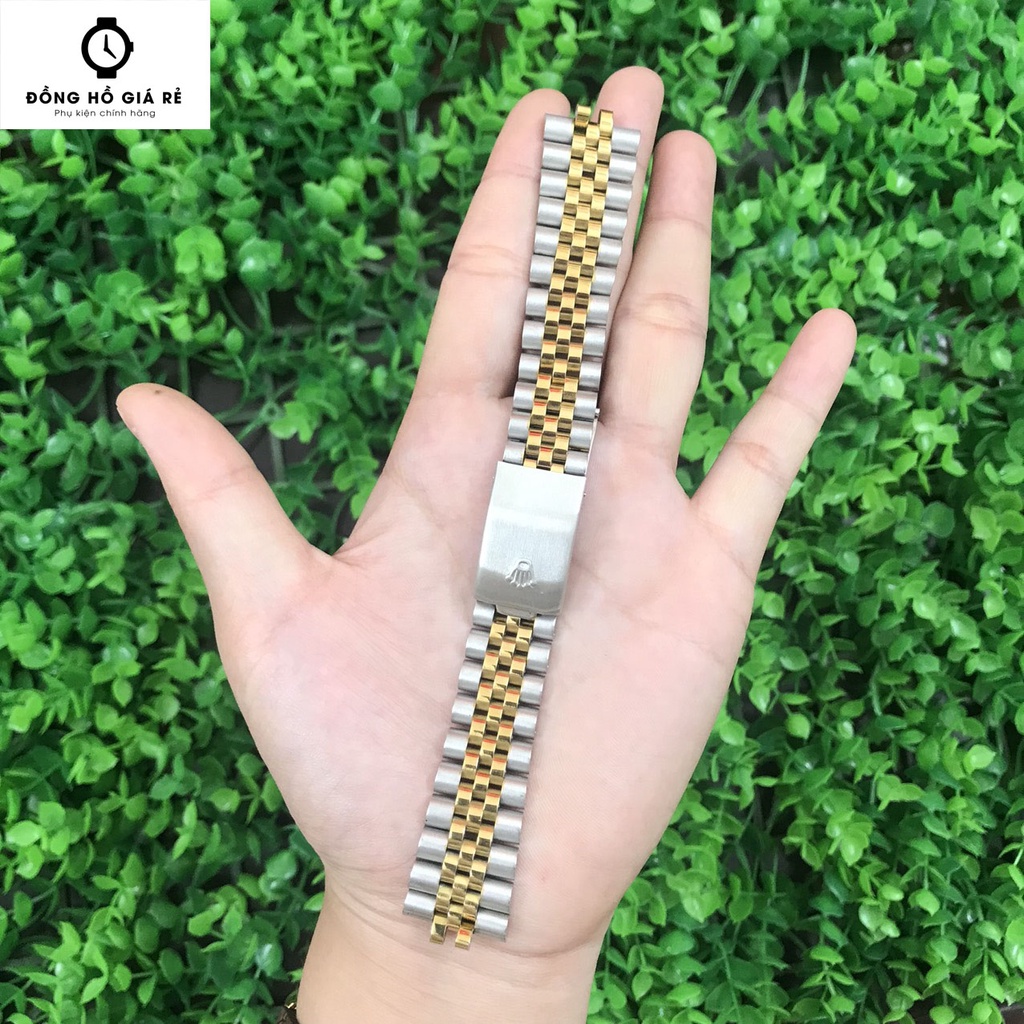 Dây đồng hồ R O L E X 20mm màu vàng thép đúc không gỉ năm hạt