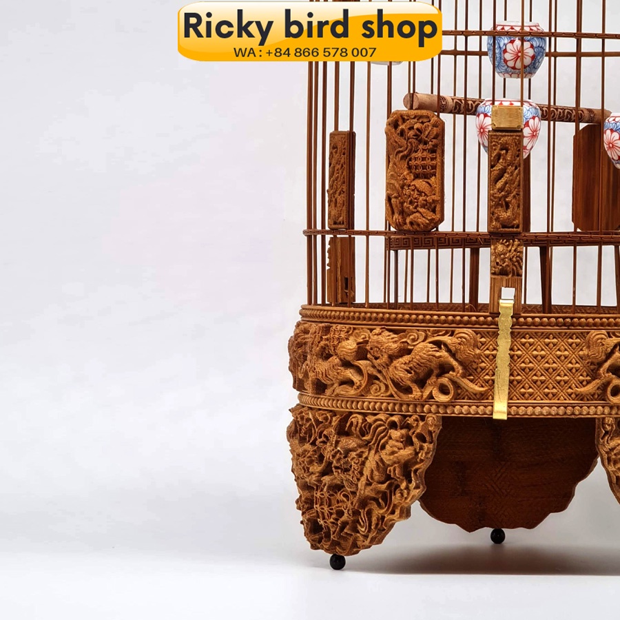 Lồng chim khuyên chạm 3D - Tích Lân vờn cầu cực đẹp