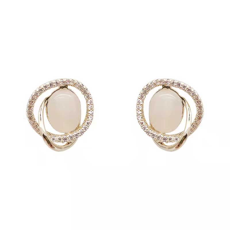Bông Tai Mạ Bạc 925 Đính Đá Opal Phong Cách Retro Hàn Quốc
