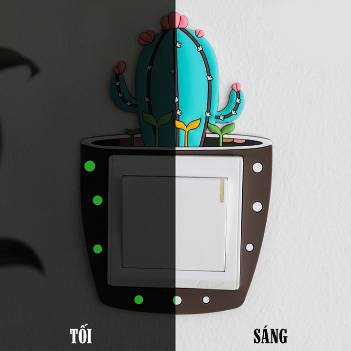 Miếng dán dạ quan trang trí ổ cắm điện trên tường hình chậu xương rồng bằng silicon