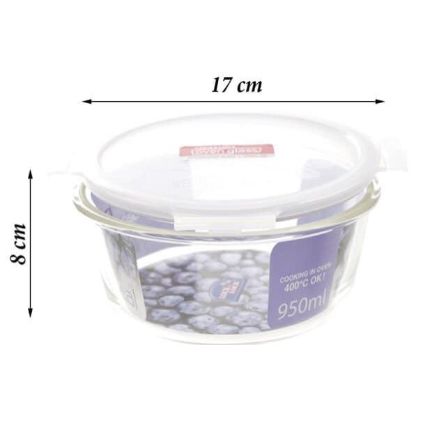 Hộp thủy tinh tròn chịu nhiệt Lock & Lock 950ml - Hộp đựng thực phẩm - Hàng chính hãng 100% y hình kèm video shop quay