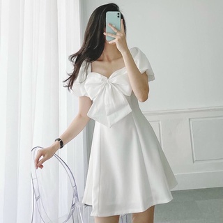 Đầm Dáng Xoè ❤️FREESHIP❤️ Tay Phồng Nơ Ngực Xinh Xắn