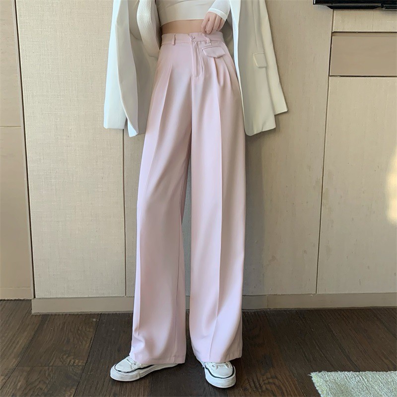 Quần eo cao phù hợp với quần lửng nữ mùa xuân và mùa hè rộng rãi màn hình mỏng dọc sinh viên thẳng đứng thẳng chân về ph