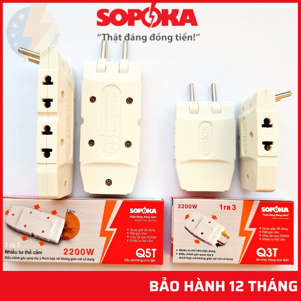 Ổ Cắm Chia 3, Chia 5 Sopoka Chui Quay Gập 180 Độ 2200W