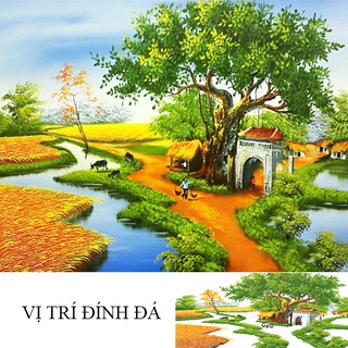 Tranh đính đá Phong cảnh Làng quê - Kt 100*68cm