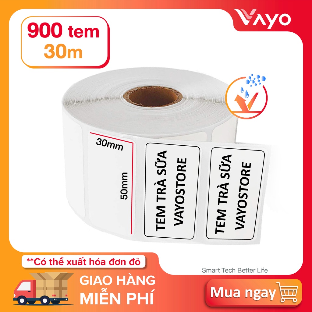 Tem nhiệt tự dính 50x30mm, 30m, tem trà sữa, decal nhiệt bán chạy số #1 tại Thái Lan