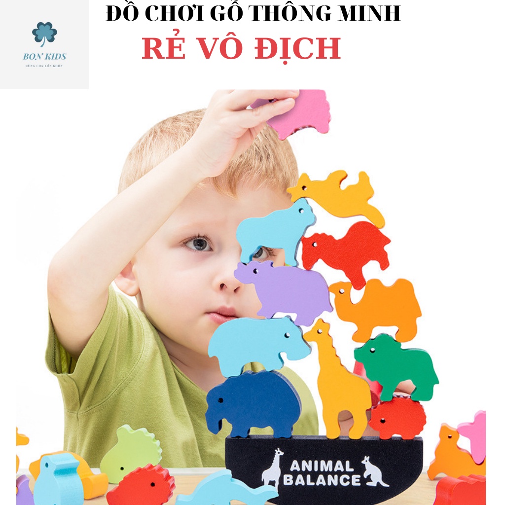 Đồ chơi gỗ xếp hình cân bằng chủ đề con vật cho bé BONKIDS