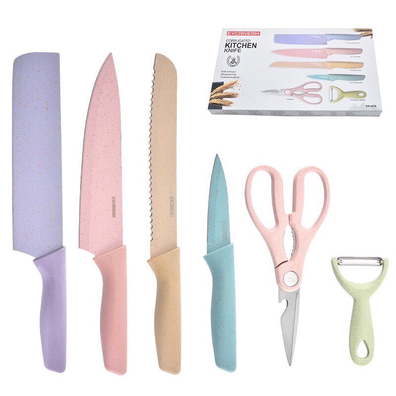 Bộ dao 6 món cao cấp có hộp đựng - Nhiều màu sắc - Chống gỉ thông thường - Bộ dao lúa mạch kháng khuẩn