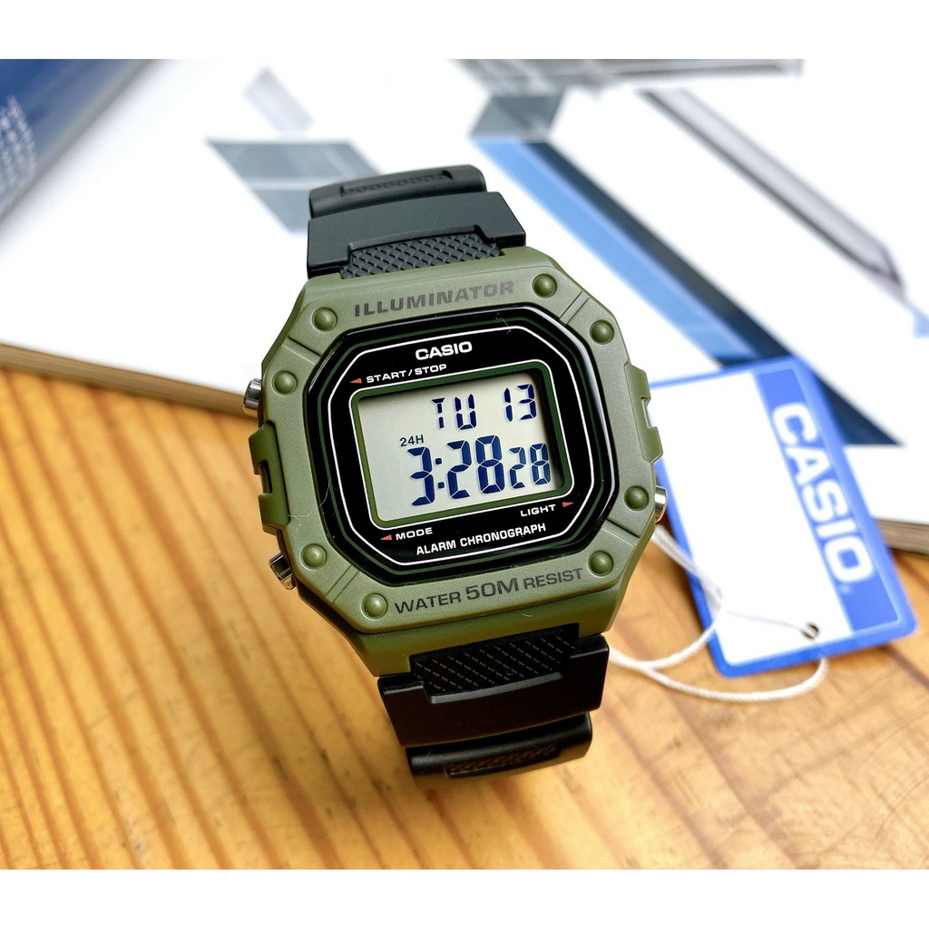 Đồng hồ Casio Nam W218H chống nước 100m dây nhựa siêu bền bỉ Pin 7 năm