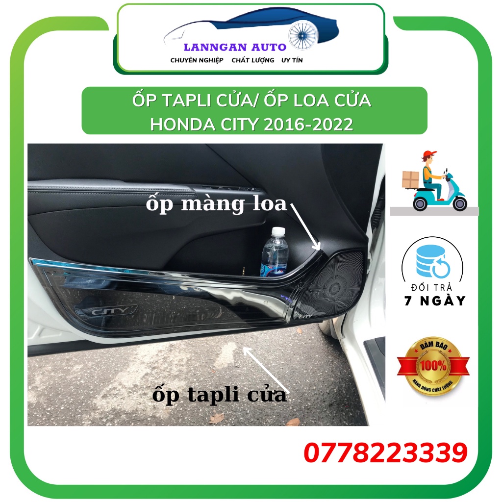 Ốp tapli cánh cửa, ốp loa cánh xe Honda City 2015- 2023, Mẫu titan xước cao cấp