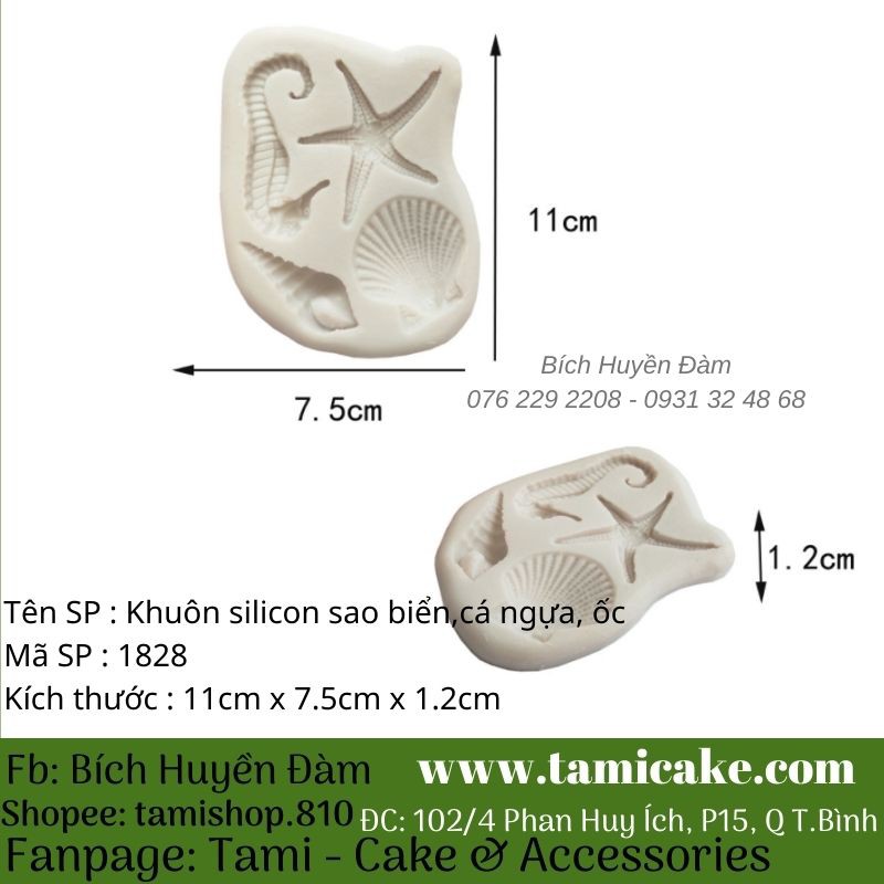 Khuôn silicon sao biển, cá ngựa, ốc 1828
