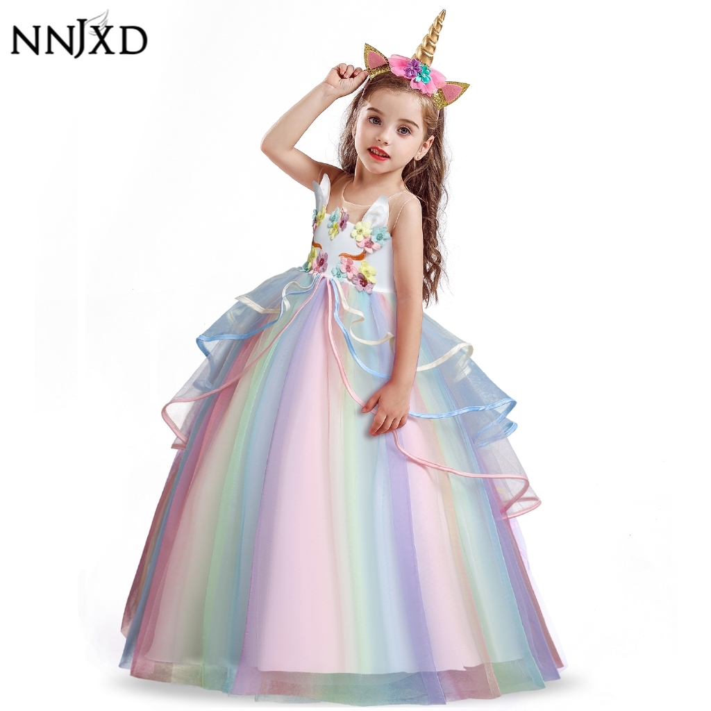 NNJXD Đầm Xòe Công Chúa Thêu Hoa Cho Bé Gái 4-10 Tuổi