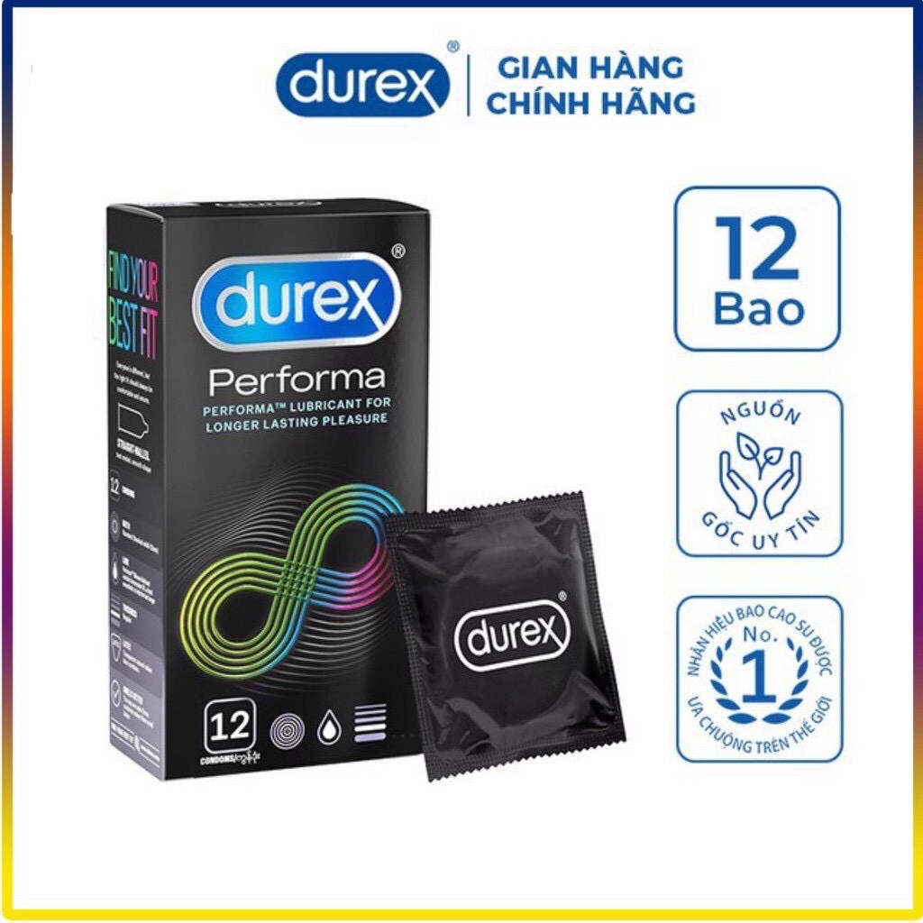 [Chính Hãng] Bao cao su Durex Performa HỘP 3 CÁI Size 52mm - Bcs Siêu mỏng Kéo Dài Thời