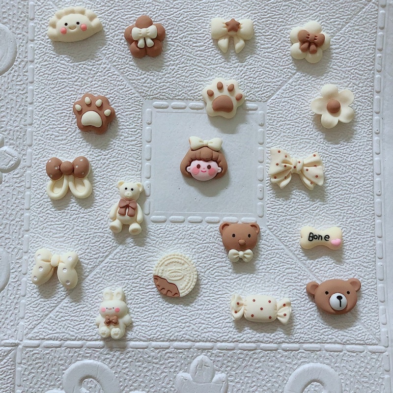 Sticker nổi, charm cute dán ốp điện thoại, bình nước, laptopp tông màu nâu sữa