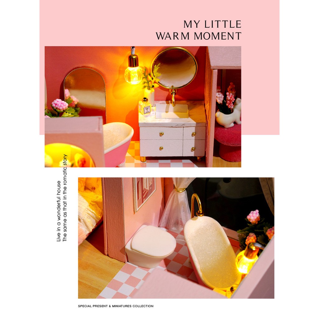 Mô hình nhà búp bê DIY Doll House Miniature_ A LITTLE WARM MOMENT _Tặng TẤM CHE BỤI + KEO