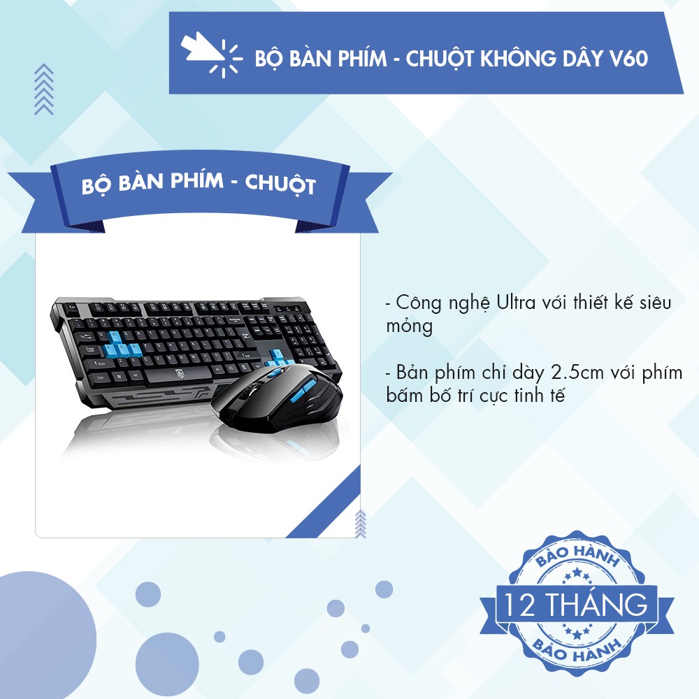 BÀN PHÍM + CHUỘT KHÔNG DÂY V60