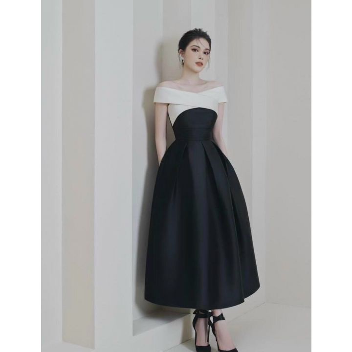 Đầm tapta trễ vai , dáng midi xòe mặc đi chơi dự tiệc cực sang , đầm sexy , đầm lụa
