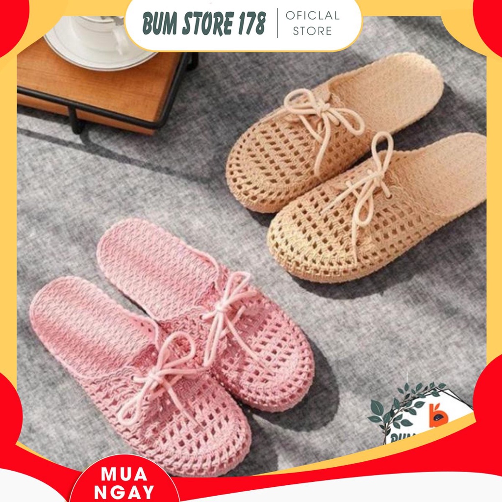Dép sục nhựa nữ , Dép nữ sục nhựa buộc dây hình nơ mềm mại chống trơn trượt
