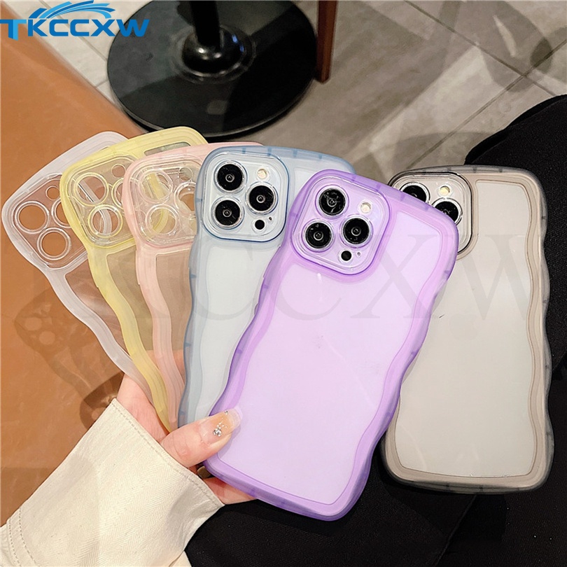 Ốp Điện Thoại Màu Kẹo Đơn Giản Viền Lượn Sóng Chống Rơi Cho iPhone 11 Pro Max XR 7 Plus 8 Plus 7P 8P SE 2020 SE2