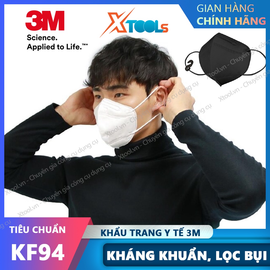 Khẩu trang y tế 3M 9013 đạt chuẩn KF94 chống dịch, ngăn ngừa bụi mịn PM2.5 - 2 màu trắng đen tương đương khẩu trang N95