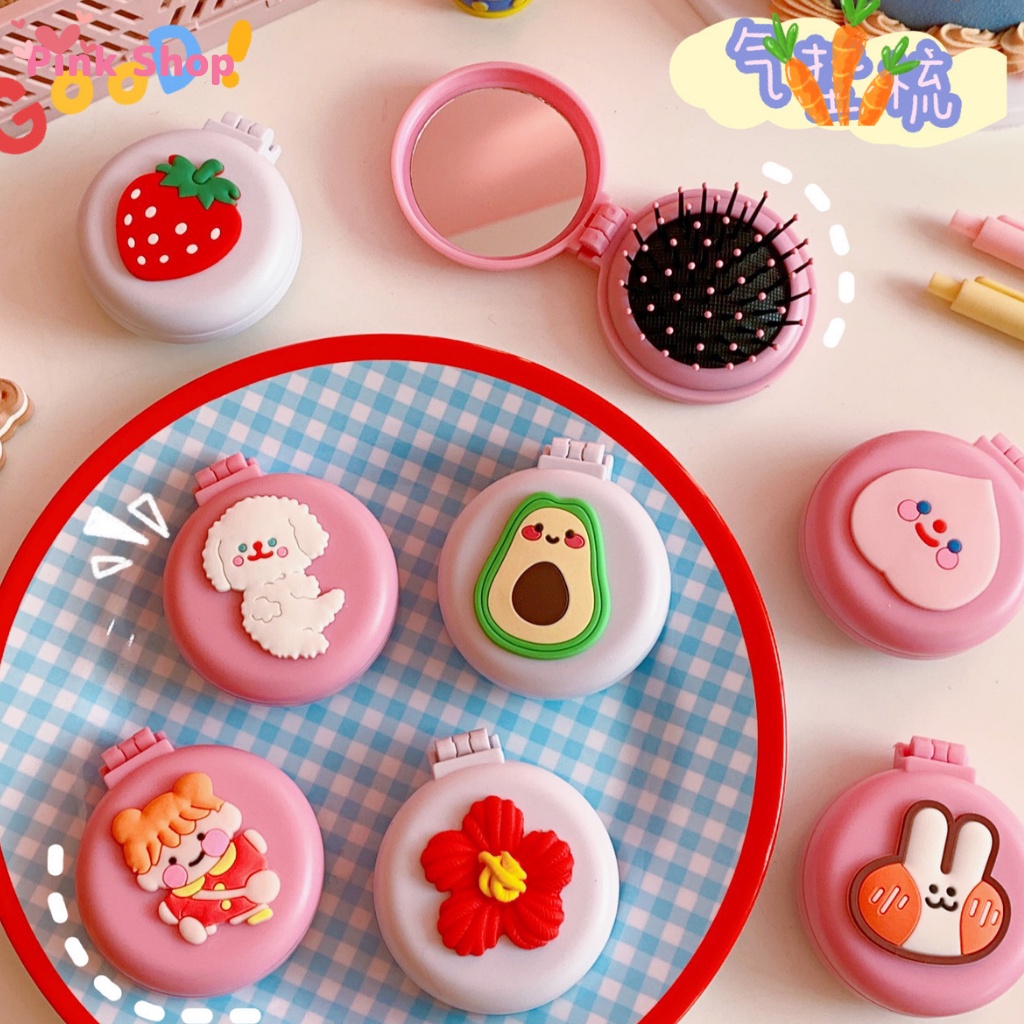 Gương mini kèm lược Pinkshop mini cầm vừa tay, dễ thương