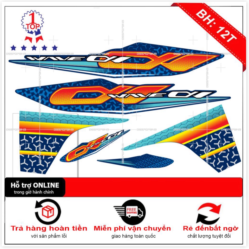 ( Quí khách vui lòng mang ra tiệm cho thợ dán ) Tem wave a110 xanh vàng