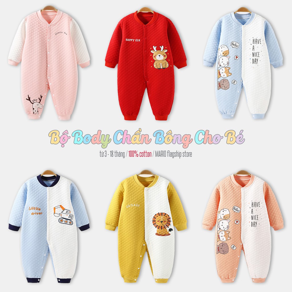 Bộ body bóng chày bé trai bé gái Mario Store bodysuit chần bông cho bé chất cotton hàng xuất khẩu