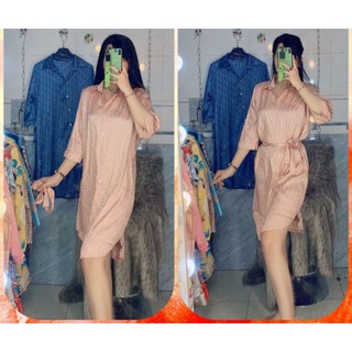 đầm sơ mi tay lỡ vải gấm