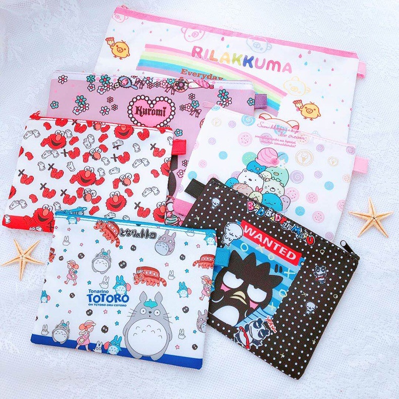 Bộ Ba Túi Đựng Bút Chì / Giấy Tờ Khổ A4 In Họa Tiết Hoạt Hình Rilakkuma Có Khóa Kéo Tiện Dụng Mang Theo Du Lịch Cho Học Sinh