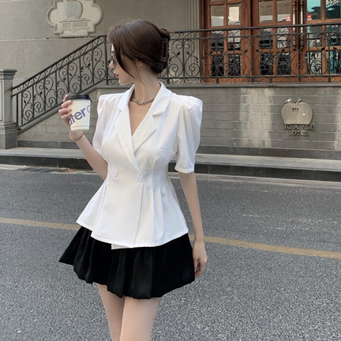 (ORDER) Áo sơ mi cổ vest ngắn tay+ chân váy đuôi cá bán rời