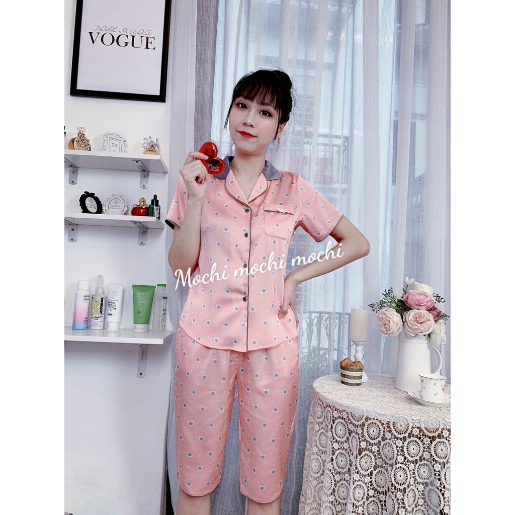 Bộ mặc nhà, bộ pijama nữ lụa Hàn hàng thiết kế cao cấp tay cộc quần lửng có đủ size A47