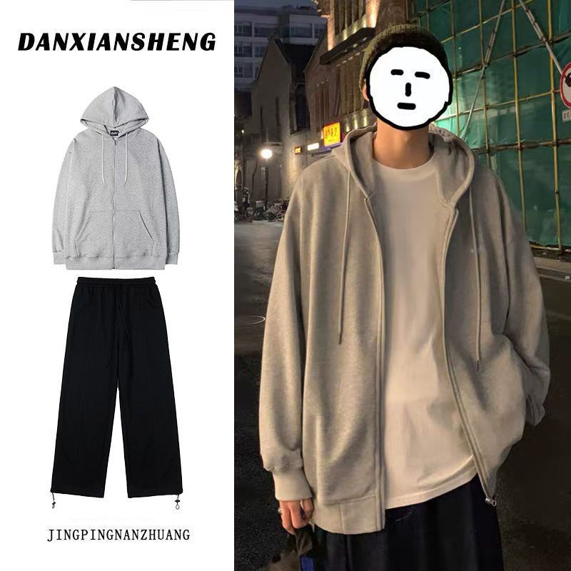 SET ÁO KHOÁC NAM CÓ MŨ + QUẦN ỐNG RỘNG CẠP CHUN HÀNG QUẢNG CHÂU