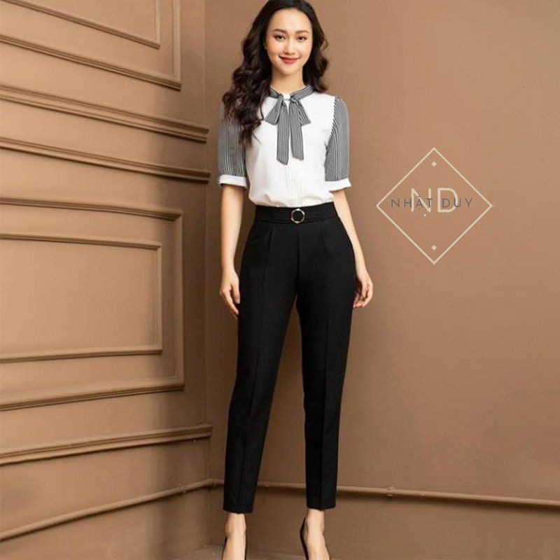 Quần tây nữ công sở lưng cao khóa sườn - Chất vải tuyết mưa mềm mịn - Phối đai cực xinh - 2 Màu Đen và Xám | BigBuy360 - bigbuy360.vn