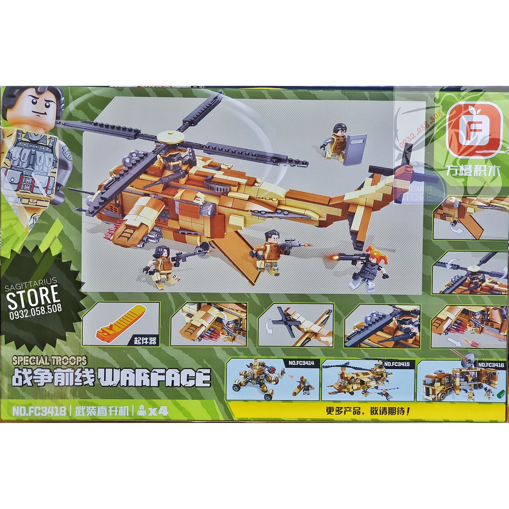 Lego Lắp Ráp Trực Thăng Chiến Đấu FC3418 ( 713 Mảnh )