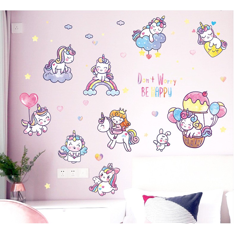 Decal dán tường trang trí - KỲ LÂN HỒNG ĐÁNG YÊU CHO BÉ