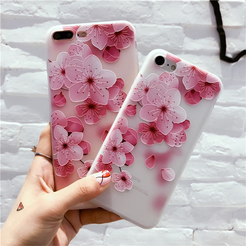 Ốp điện thoại TPU mềm hình hoa dập nổi 3D cho iPhone 7 7Plus 6 6S Plus