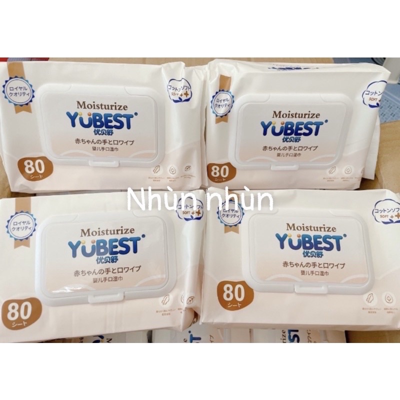 Giấy ướt Yubest mẫu mới cao cấp 80 tờ(không mùi) xanh và hồng