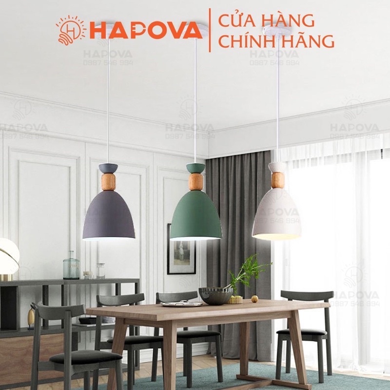 Bộ 3 Đèn thả trần HAPOVA HAROL 4567 chao 3 màu + Tặng kèm bóng AS Vàng