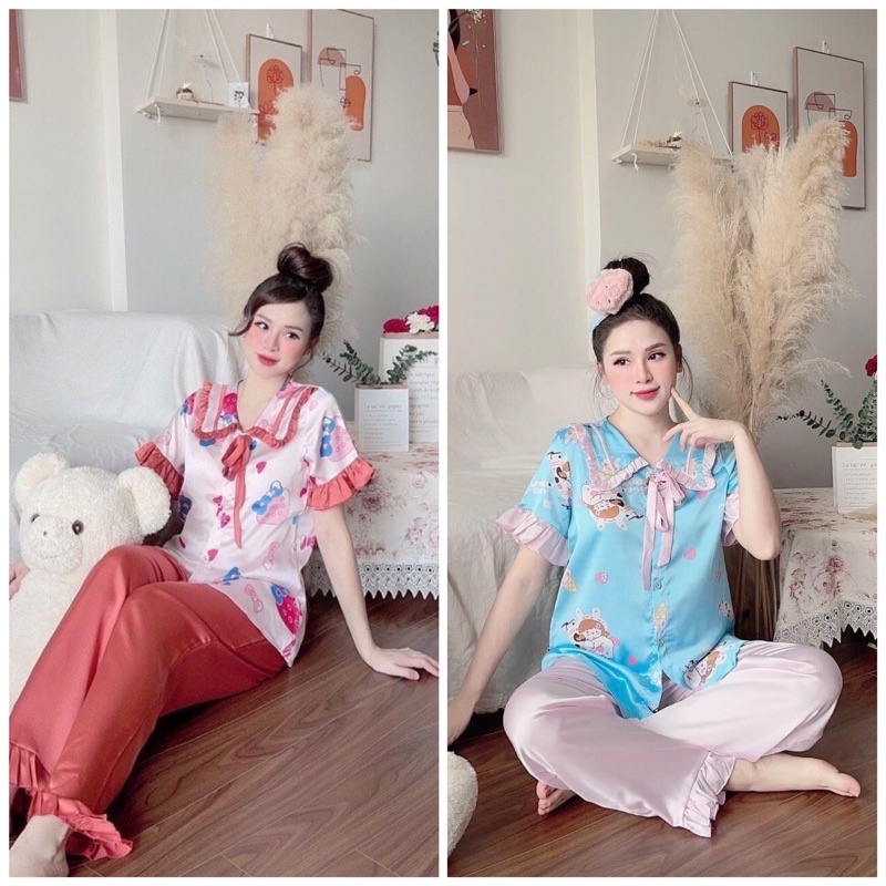 Bộ đồ Pijama Tay Ngắn Vải Satin In 3D Dễ Thương - Chất Mềm Mịn - Thoảng Mát [HÀNG CAO CẤP] (Có Video Thật) | BigBuy360 - bigbuy360.vn