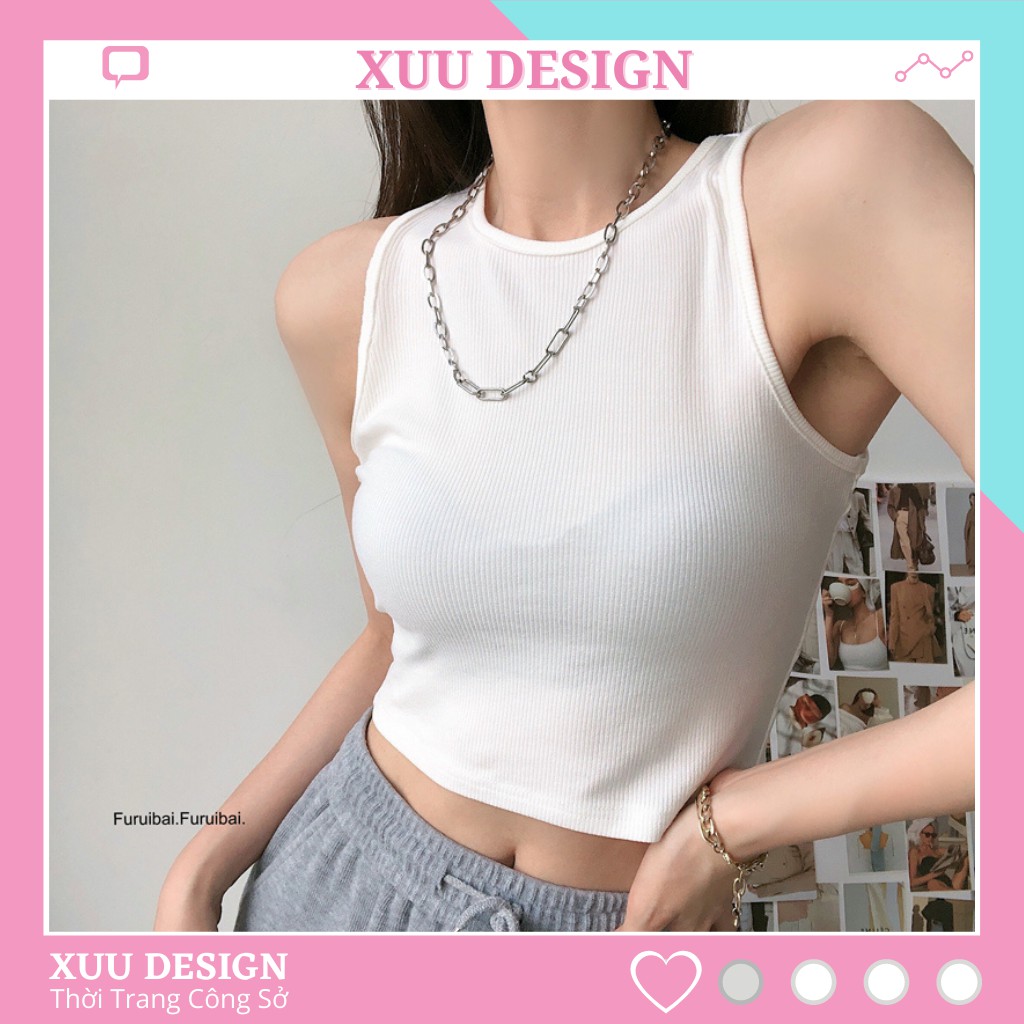 Áo croptop nữ Xuu Design chất cotton co giãn tốt, áo ba lỗ mặc thoải mái AD04