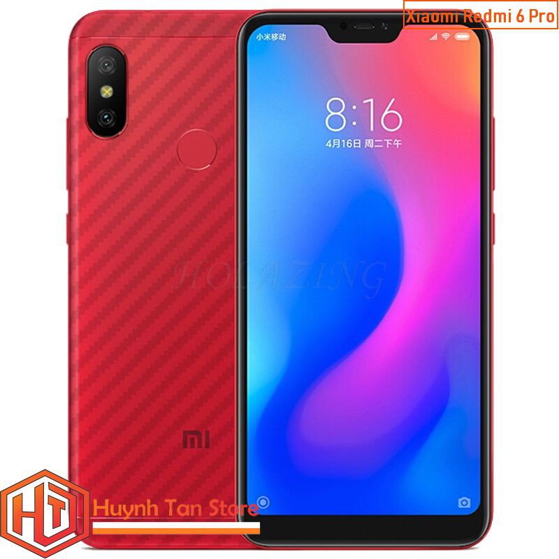 Miếng dán decal carbon mặt sau Xiaomi Redmi 6 Pro chống trầy mặt lưng, chống bám vân tay